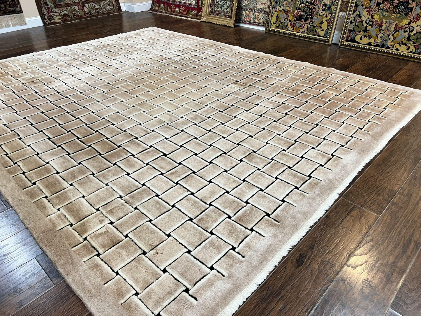 Tibetan Rug 9x12 Handmade Wool Modern Design Area Rug Accent