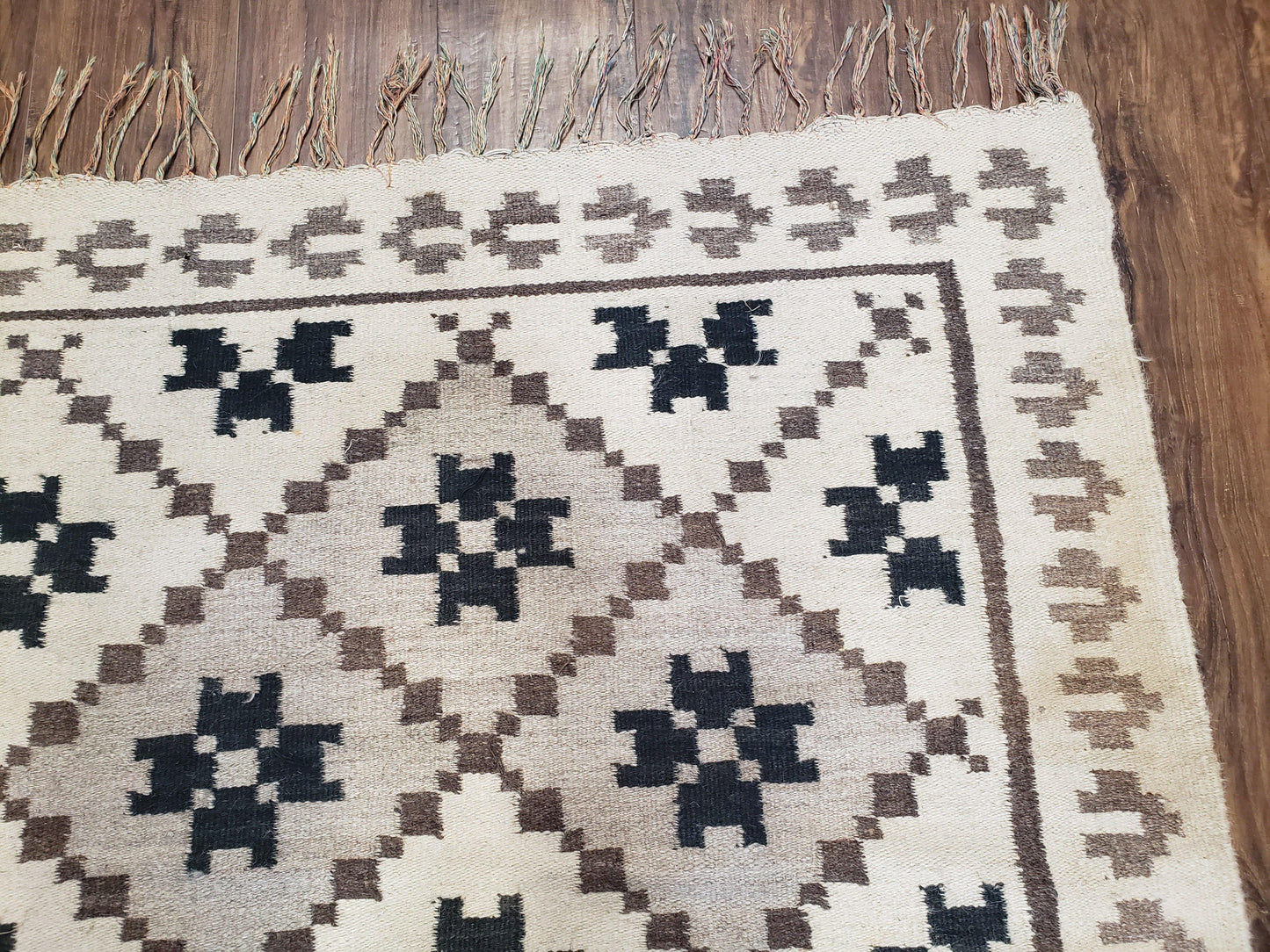 Semi Antique South American Handwoven Wool Kilim Rug 4x8 Runner Diamond Panel