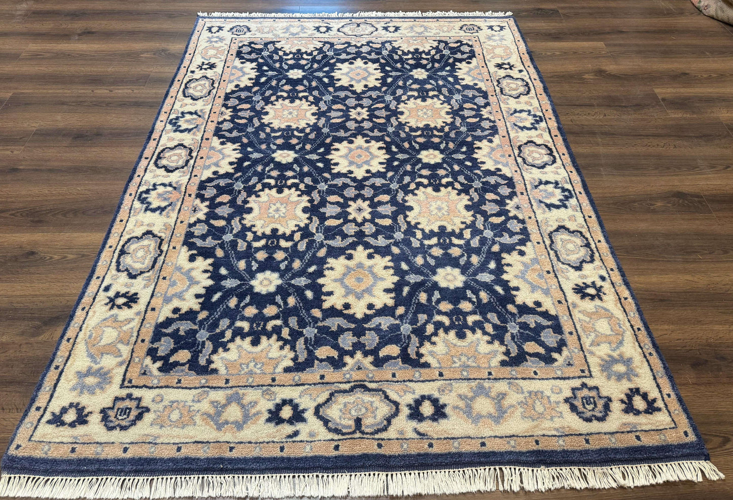 Indo Persian Rug Vintage Hand Knotted Wool Blue And Beige Carpet