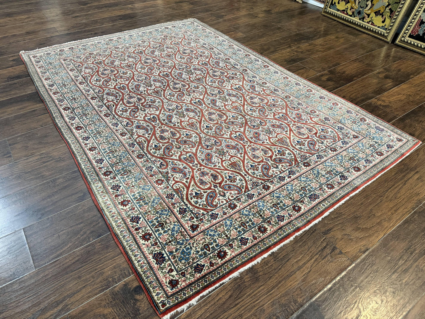 Persian Qum Rug 5x7 Handmade Wool Carpet With Repeated Paisley Boteh Design