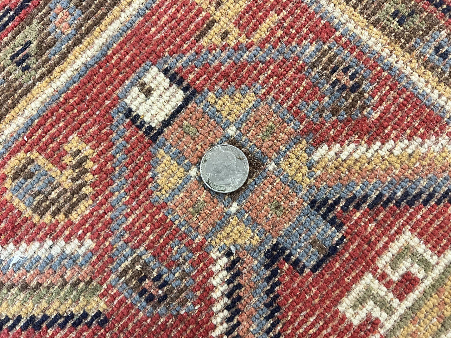 Belgium Power Loomed Wool Rug 8x12 Geometric Medallions Persian Tribal Pattern Ivory Red Blue