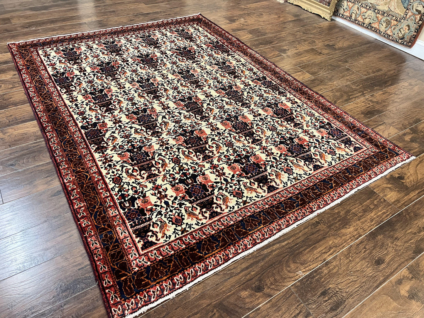 Persian Afshar Rug 6x8 Hand Knotted Wool Vintage Carpet With Floral Allover Motifs