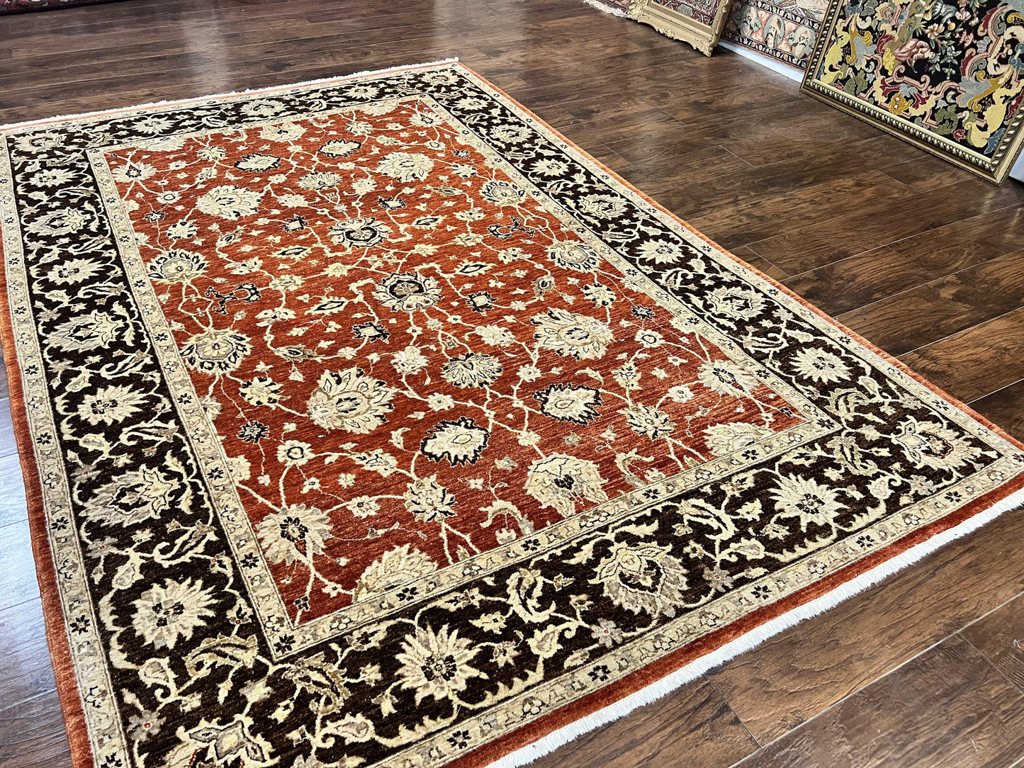 Pakistani Oriental Rug 6x9, Red, Floral Allover, Handmade Wool Rug, Peshawar Chobi Rug, Pak Persian Carpet 6 x 9
