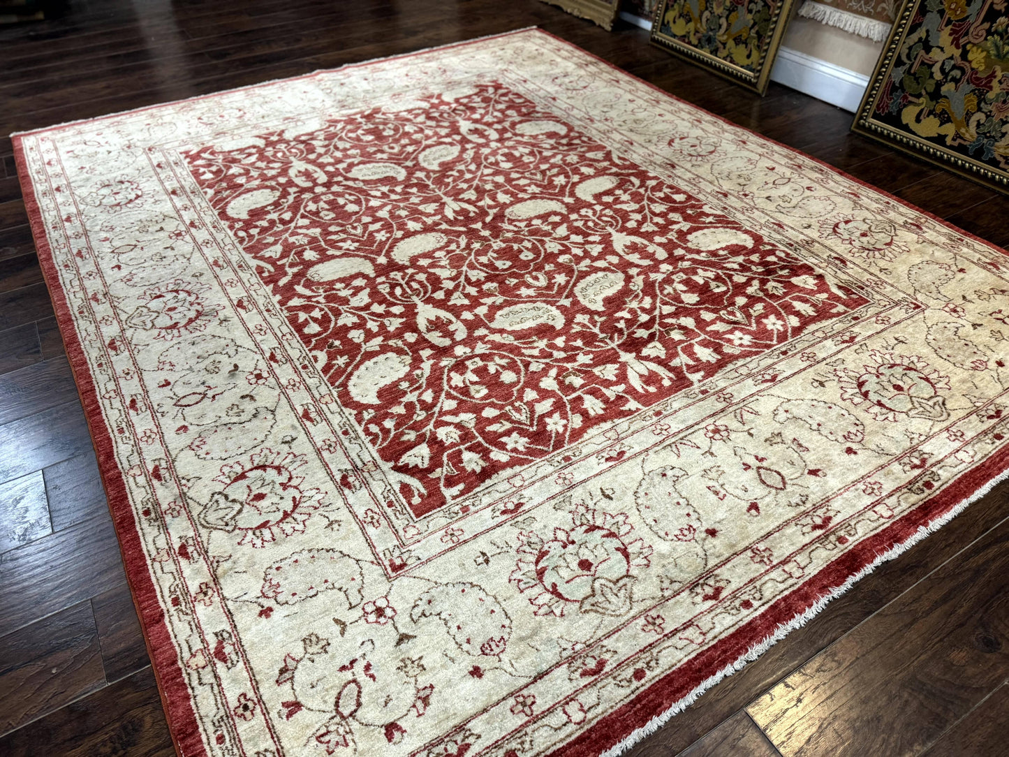 Handmade Pakistani Chobi Rug 8x10 Red Wool Area Rug For Living Room Decor