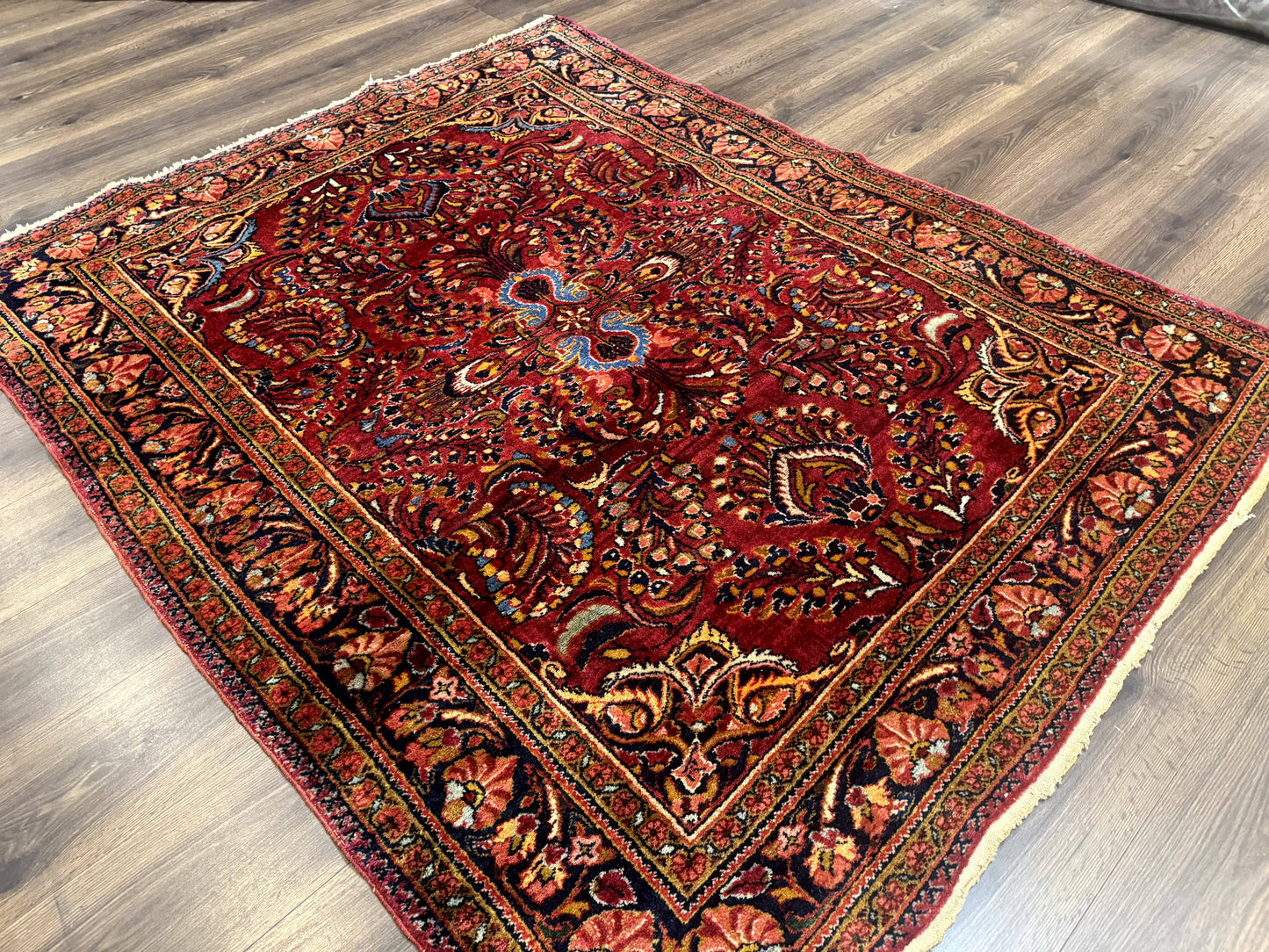 Persian Lilihan Rug 5x6 Red Floral Antique Persian Carpet