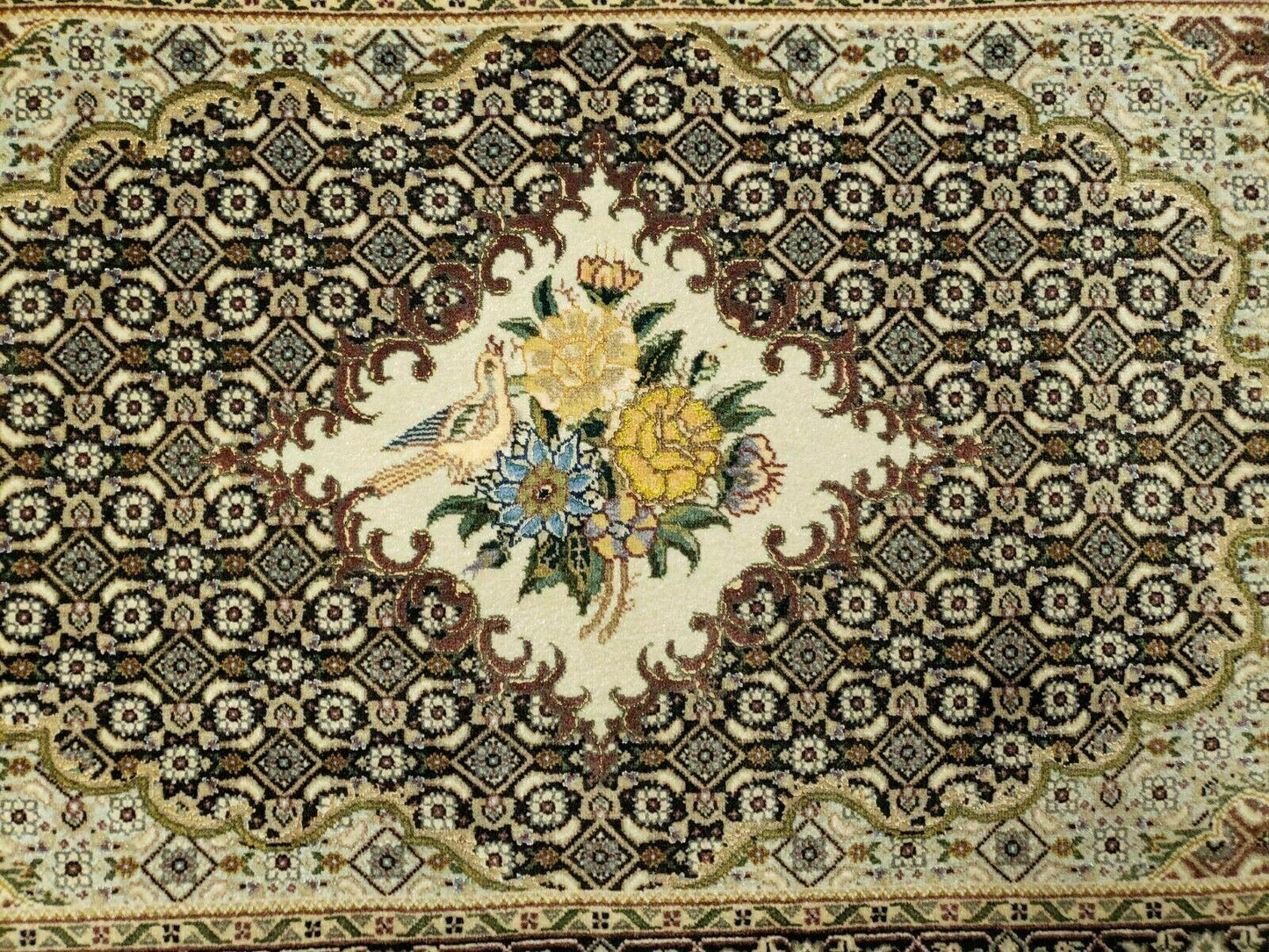 Small Persian Rug 2.4 x 3, Birds and Flowers, Finely Hand Knotted