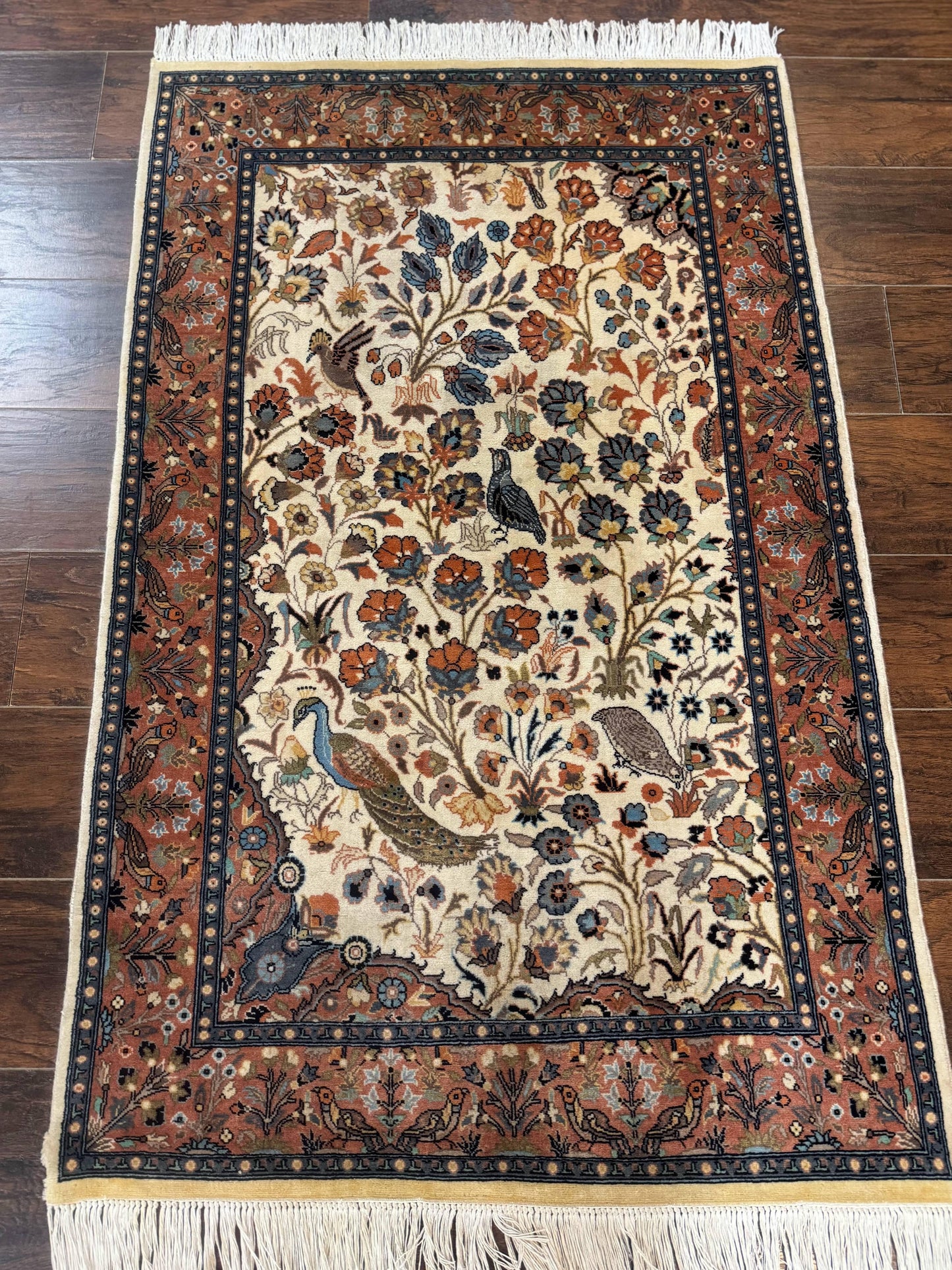 Small Pak Persian Rug 3x5, Peacock Birds Floral