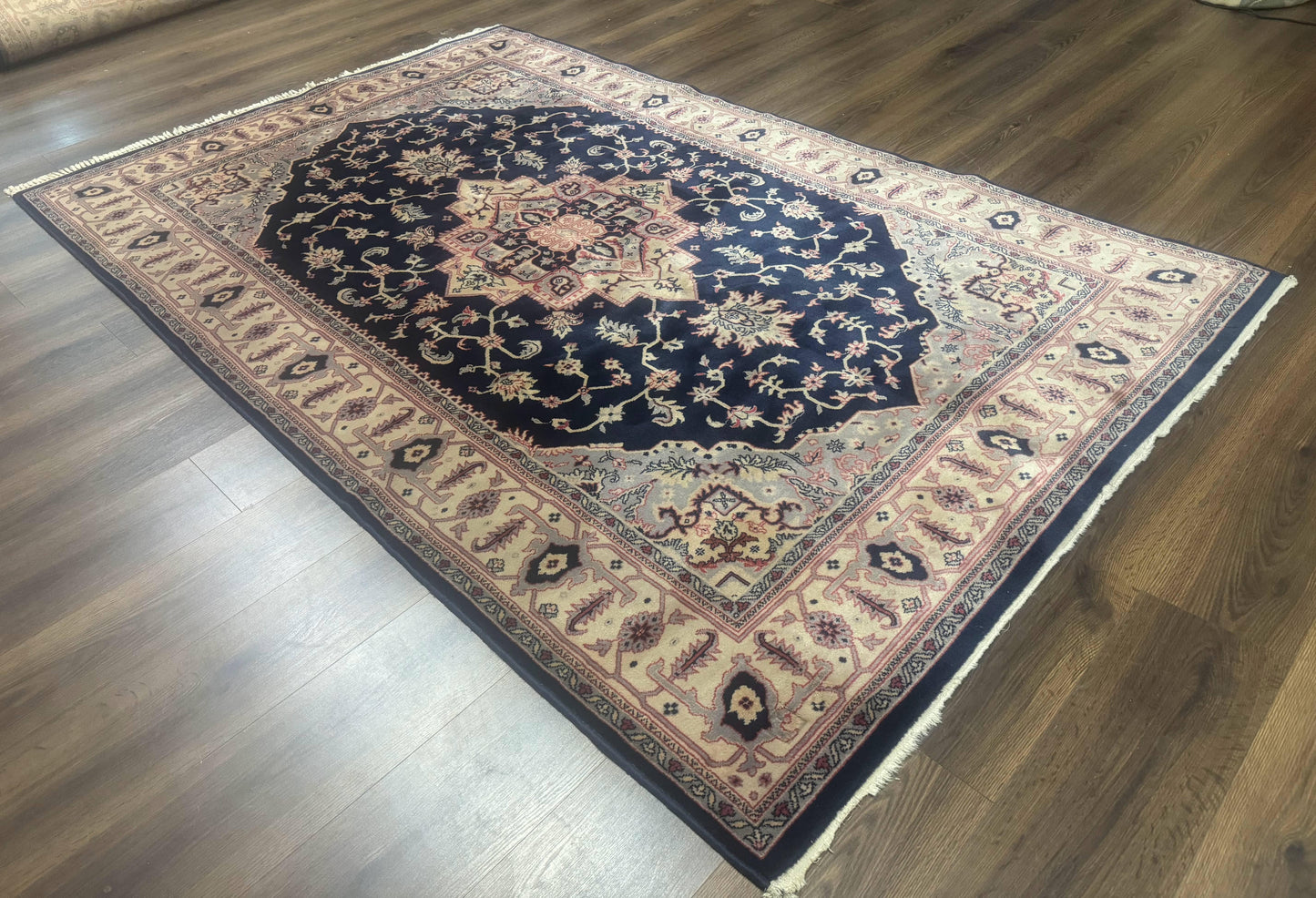 Karastan Navy Serapi Kara Shah Wool Rug Vintage Area Rug