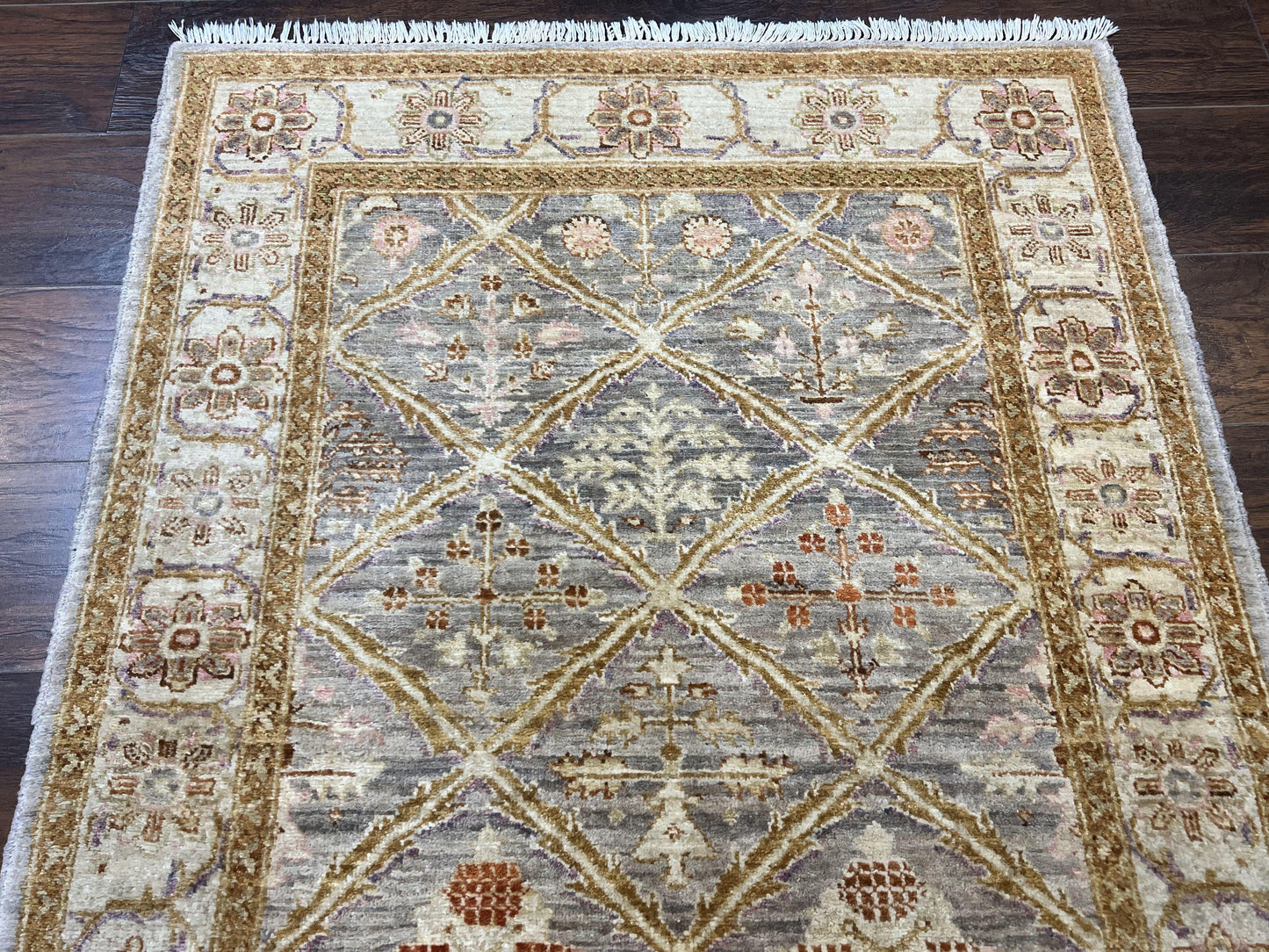 Peshawar Rug 3.6 By 5 Handmade Wool Hand Knotted Vintage Panel Design Oriental Carpet