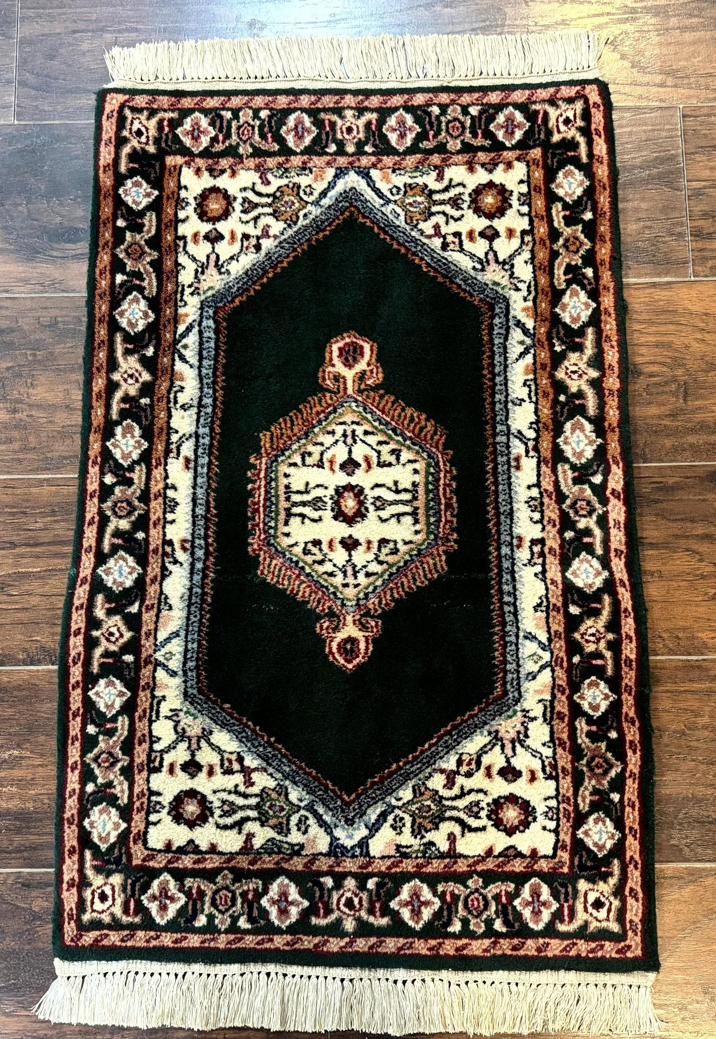 Indo Persian Rug Small Dark Green Hand Knotted Vintage Bidjar Area Rug 2x3