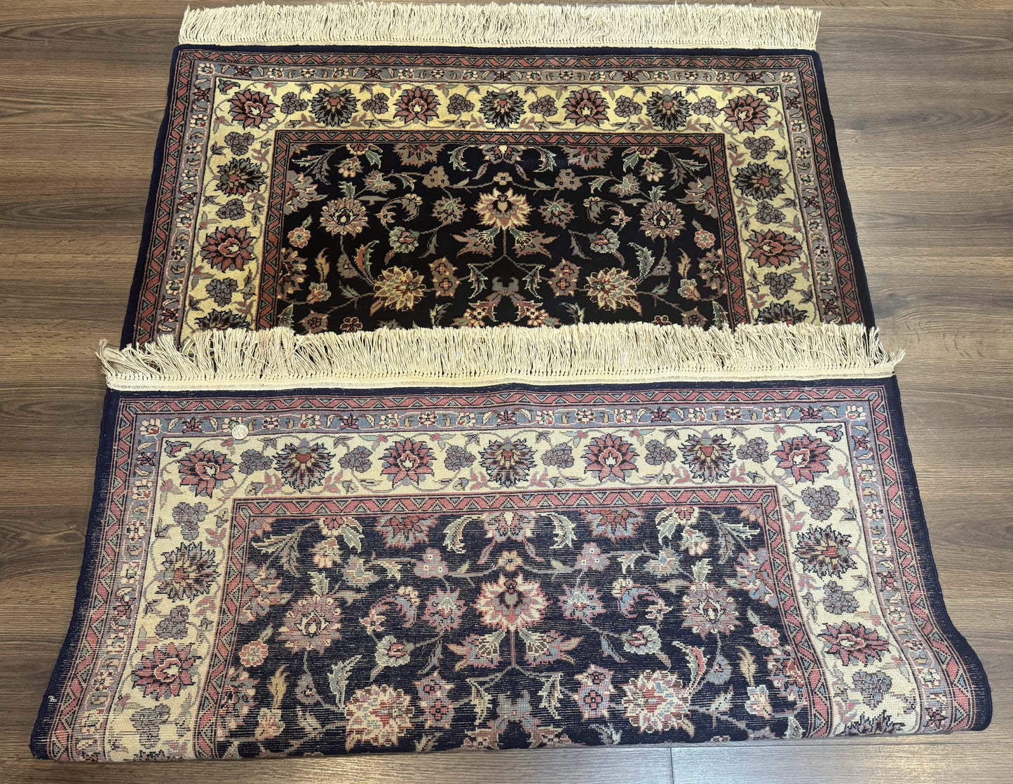 Sino Persian Rug 4x6 Navy Blue Cream Floral Oriental Carpet Handmade Wool