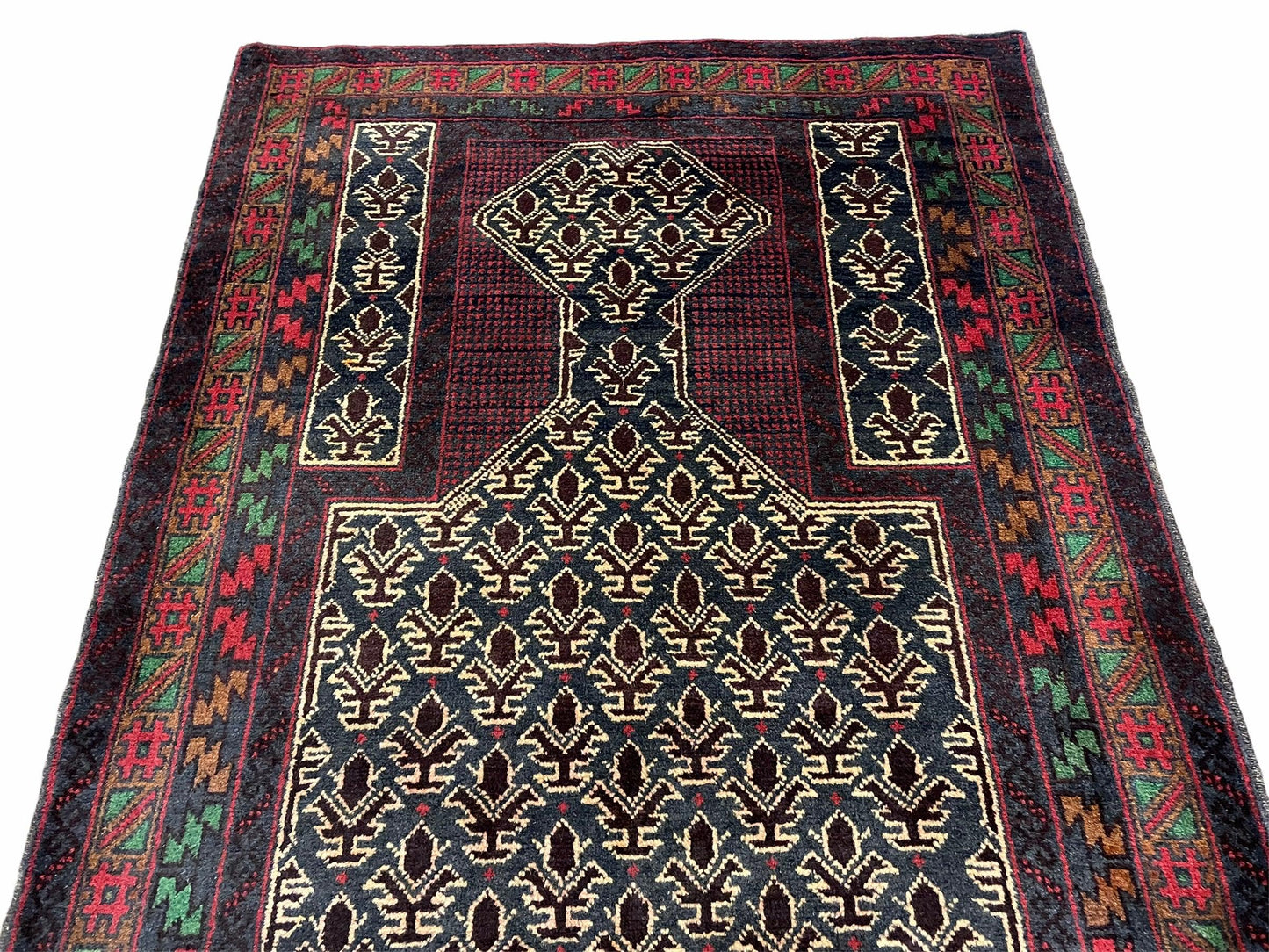 New Vintage Handmade Wool Balouch Turkoman Prayer Rug 3x5 Veggie Dyes