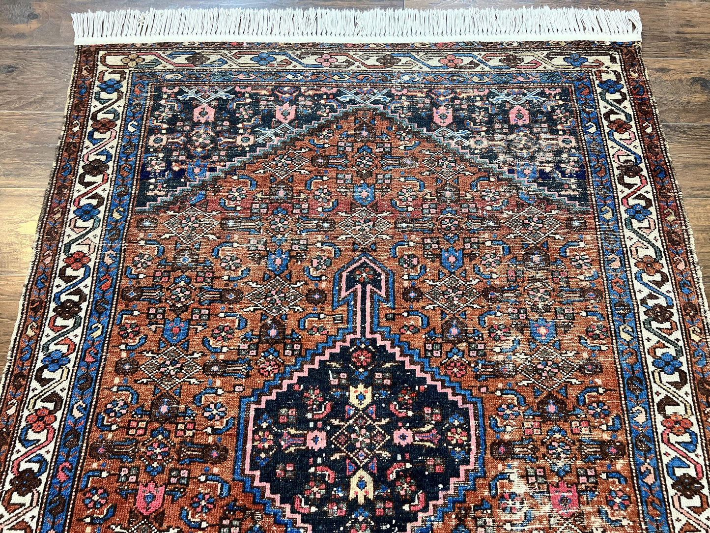 Red Persian Hamadan Rug 4x6, Wool Handmade Antique Carpet, Geometric Medallion Rug, Oriental Rug 4 x 6, Persian Tribal Rug, Hand Knotted Rug