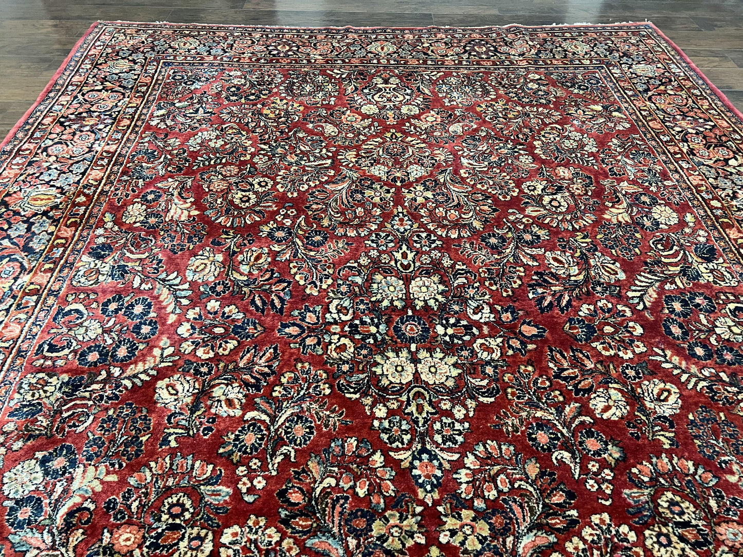 1920s Persian Sarouk Rug 9x12, Red Persian Carpet, High Quality Persian Rug, Allover Floral Pattern, Antique Oriental Rug, Wool Handmade Room Sized