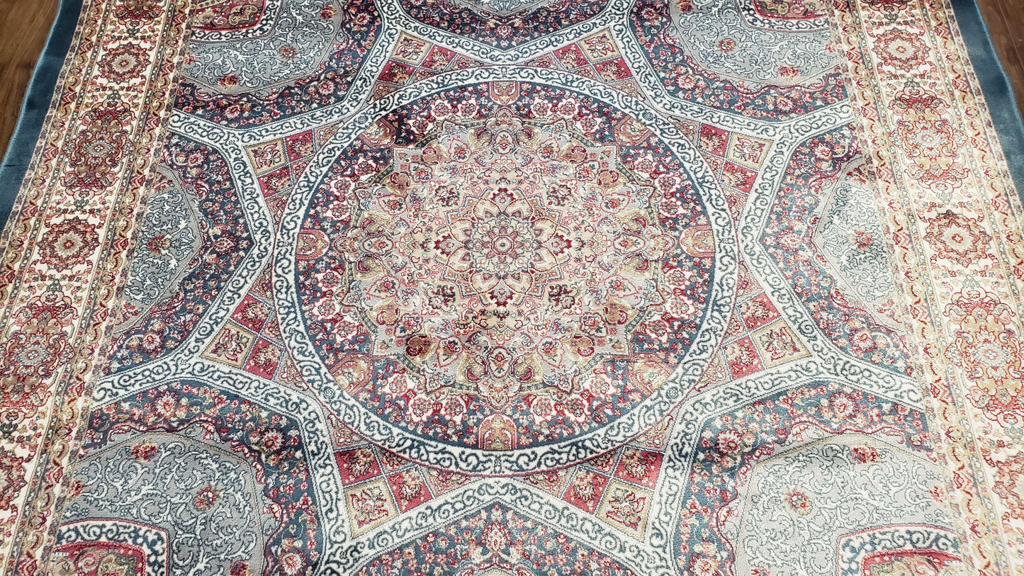 Bamboo Silk Rug 4x6 Light Blue Beige Oriental Medallion Pattern