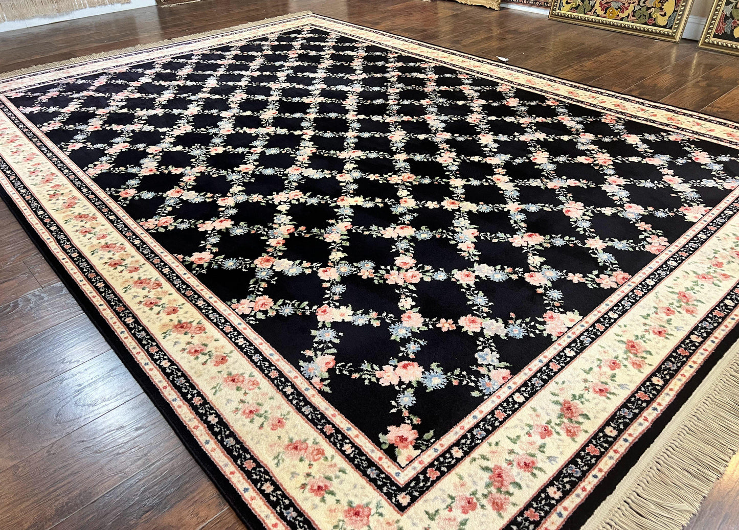 Karastan Rug 8.8 x 12, Garden of Eden #509/1270, Ebony Trellis, Vintage Discontinued Wool Pile Karastan Carpet