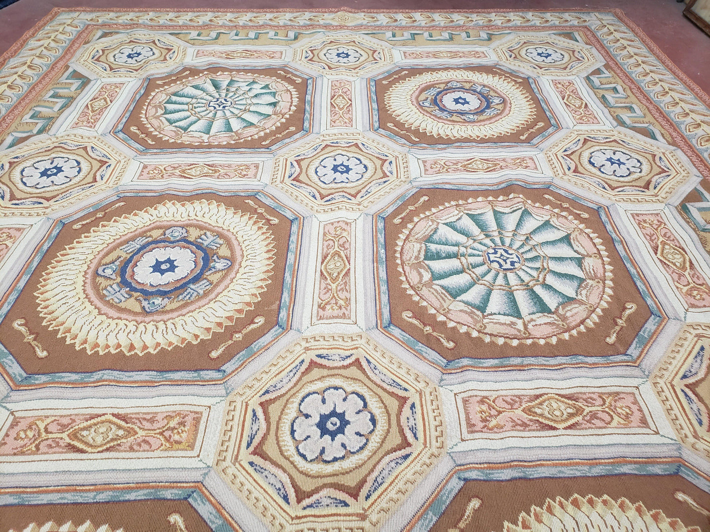 New Chinese Needlepoint Rug 8x14 - 9x14, French European Panel Design, Elegant Dining Room Rug, Flatweave Hand Woven Carpet, Handmade, Wool