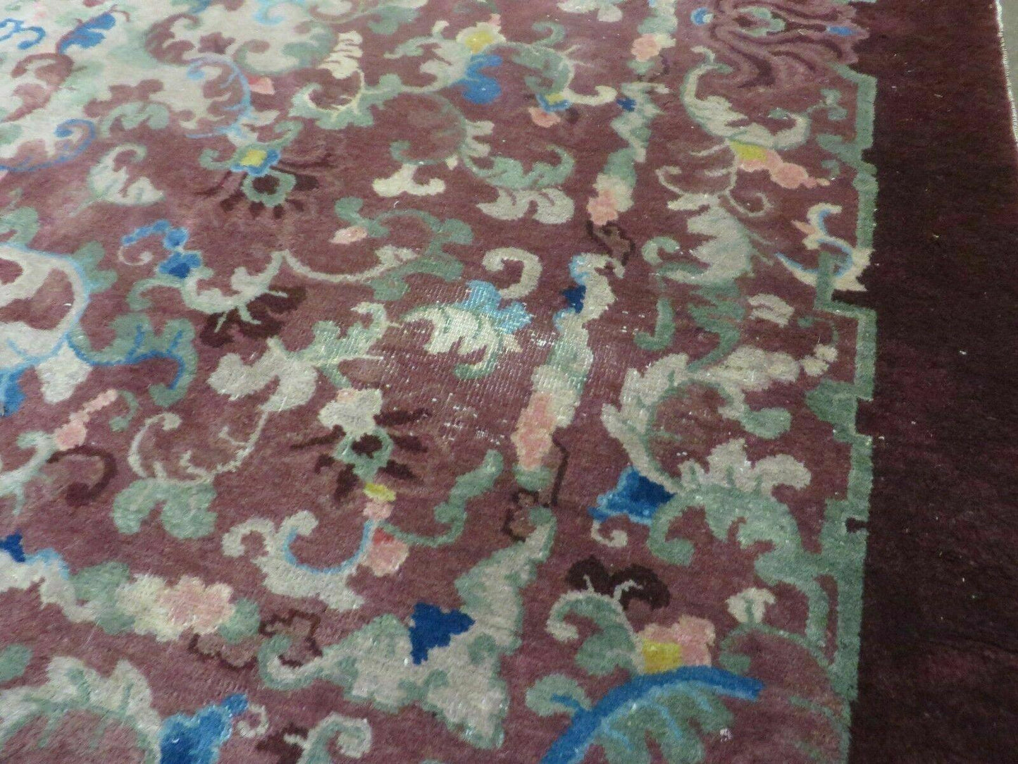 Vintage Chinese Art Deco Wool Rug 8x10 Hand Made Peking Floral Design