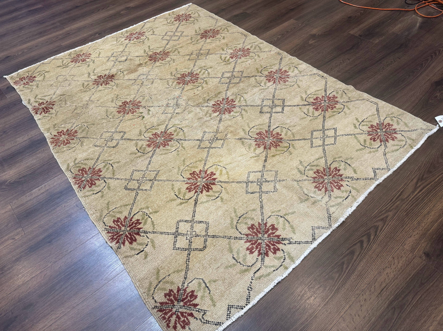 Turkish Rug 5x6 Oushak Carpet Beige Hand Knotted Wool Area Rug