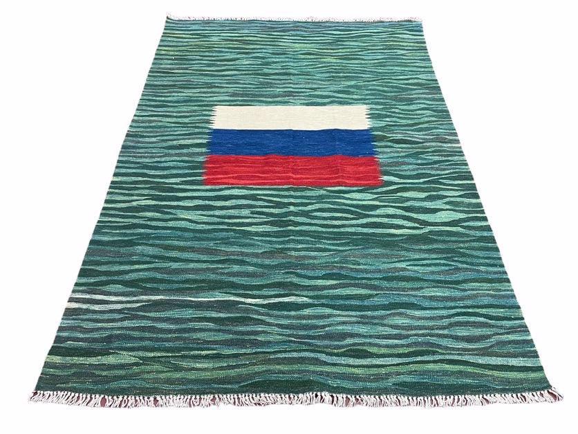 Kilim Area Rug Sea Green Handmade Wool Turkish Flatweave 5 Ft 6 In X 7 Ft 10 In