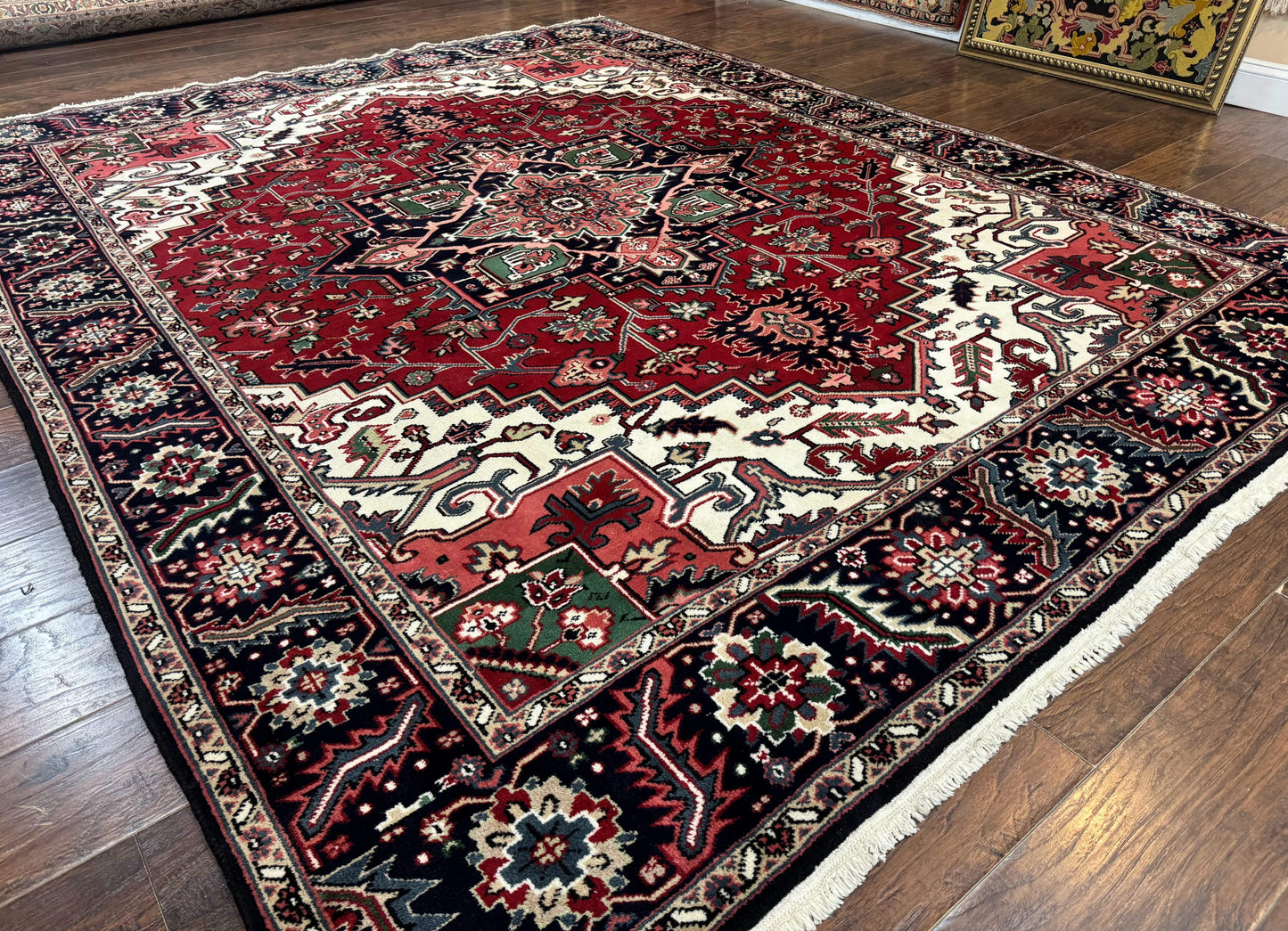 Indo Persian Heriz Rug 8x10 Geometric Medallion Wool Room Size Carpet