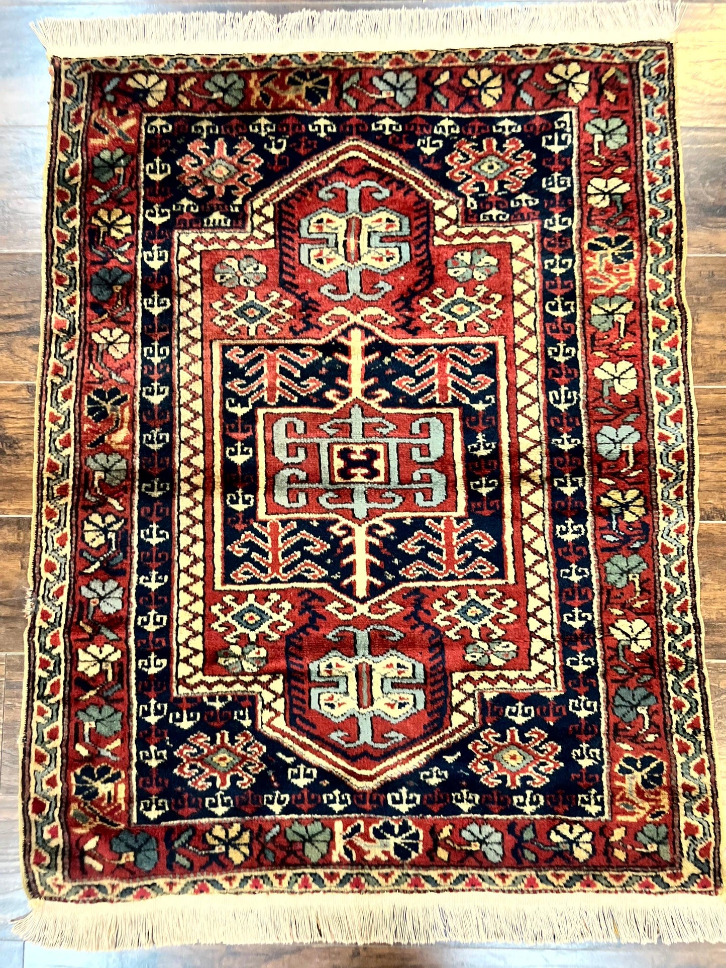 Antique Turkish Sparta Rug 3x4 Geometric Caucasian Wool Carpet