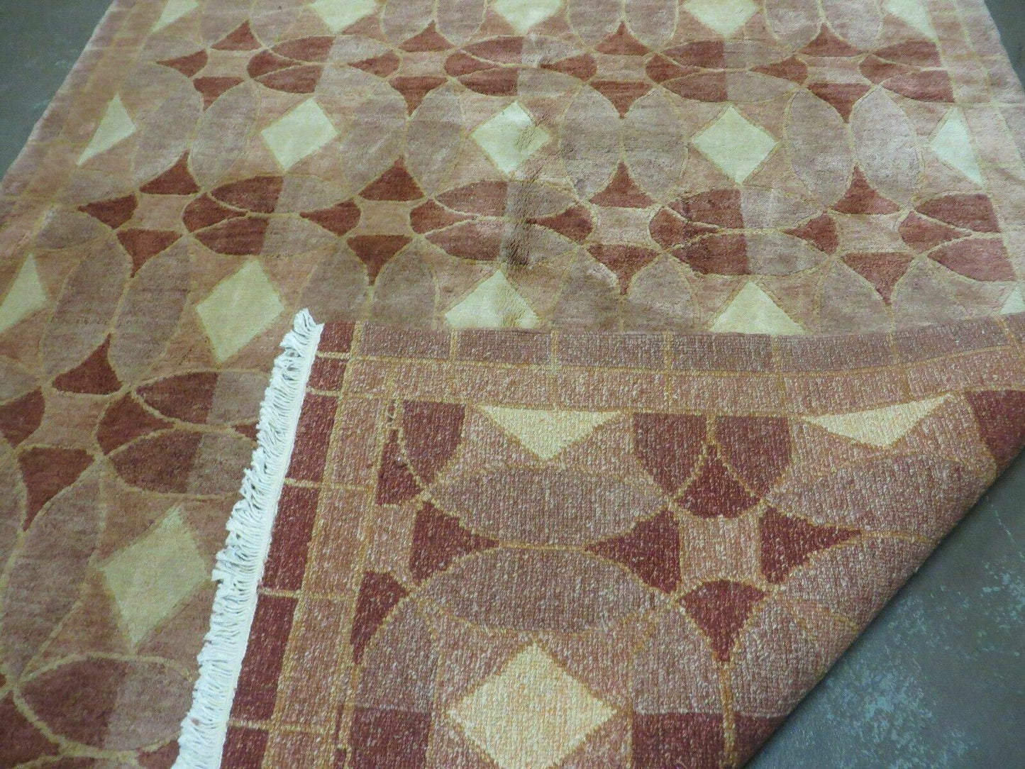 Hand Knotted Wool Rug Tibetan Nepal Art Deco Chinese Vintage 5x7 Decor