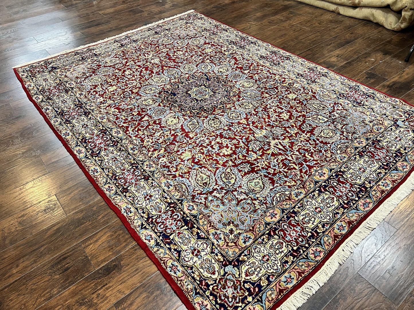 Persian Rug 7x10 Hand Knotted Wool Floral Medallion Kirman Semi Antique Vintage