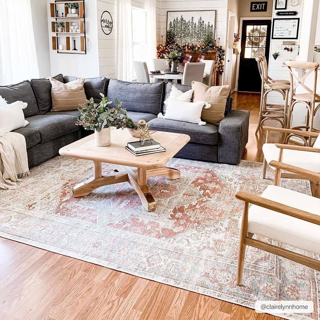 Washable Rust Area Rug - Stylish Durable Easy to Clean