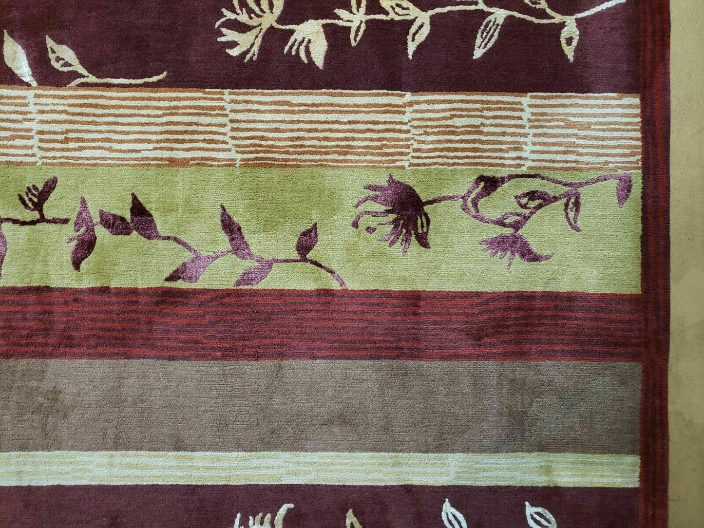 Tibetan Wool Rug Hand Knotted 8x11 Floral Design Modern Contemporary Decor