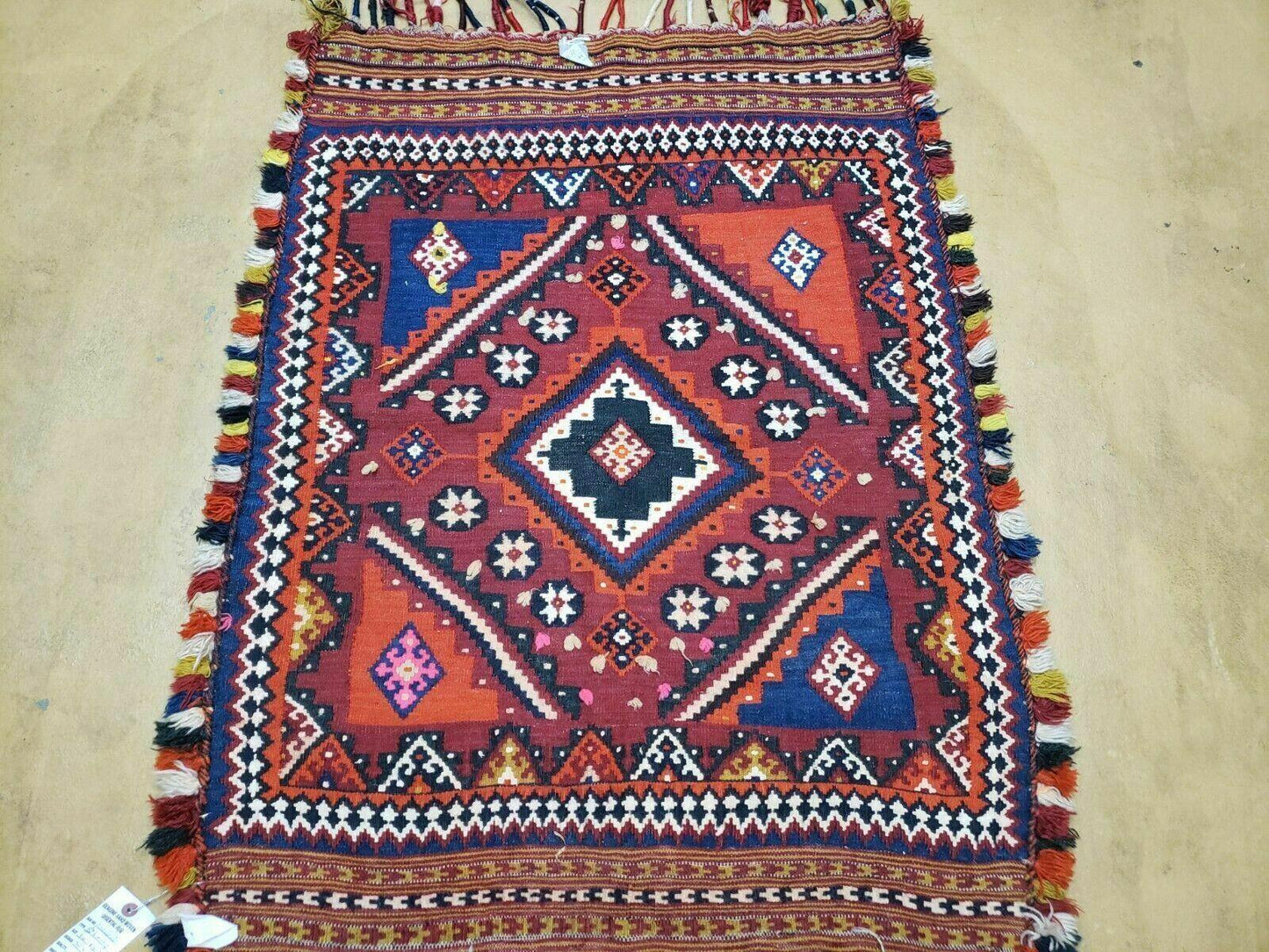 Antique Turkish Kilim Rug Handcrafted Wool 3 By 4 Ft Vintage Floor Covering