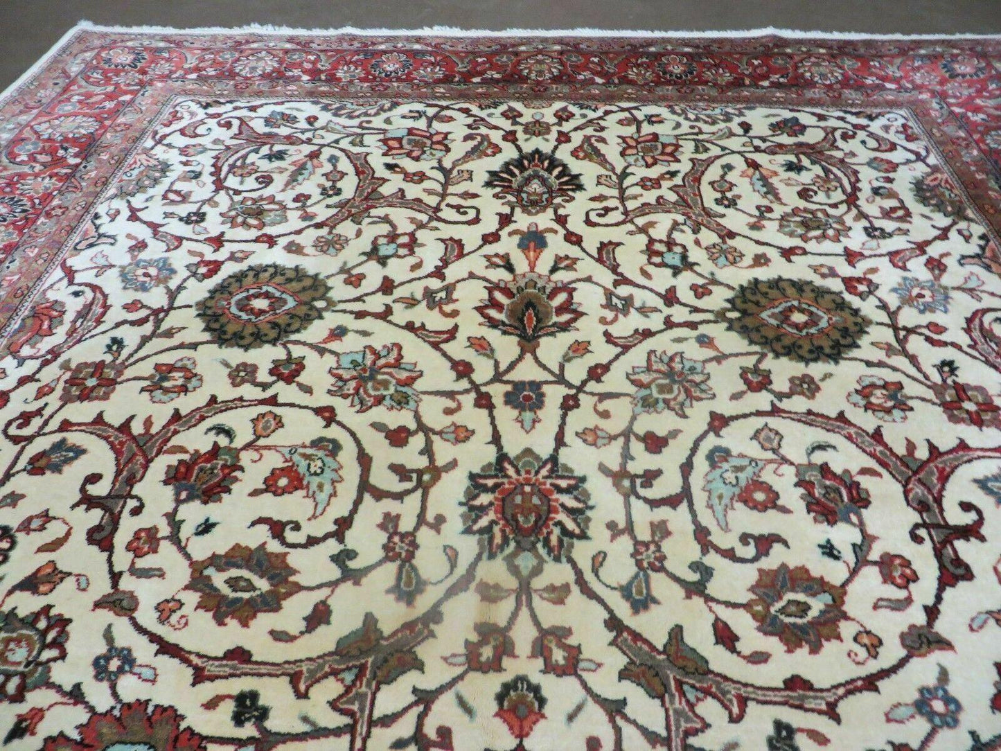 Hand Knotted Wool Rug Vintage Indian Floral Oriental Carpet 7x10
