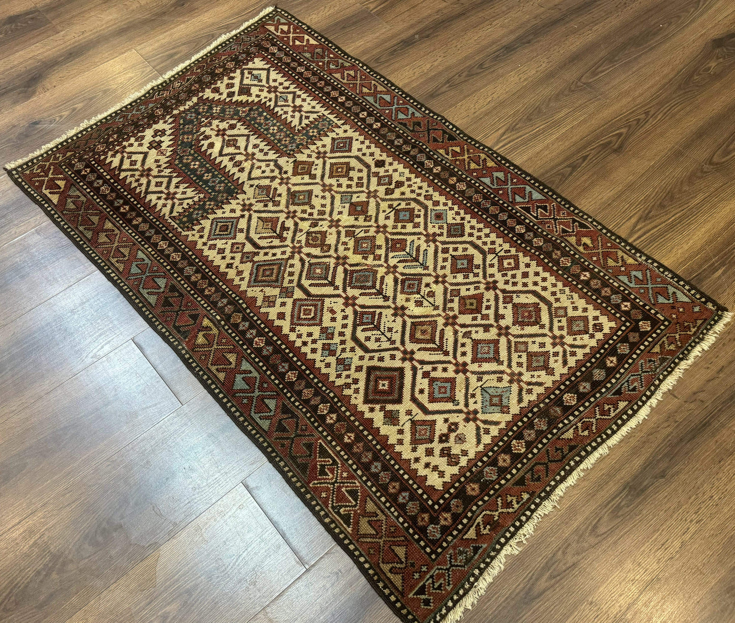 Antique Caucasian Shirvan Rug 3x5 Dagestan Prayer Rug Collectible Early 20th Century