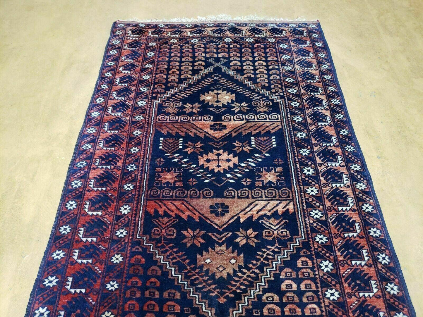 Vintage Balouchi Wool Rug Handmade In Pakistan 3 Foot 4 Inch By 5 Foot 6 Inch
