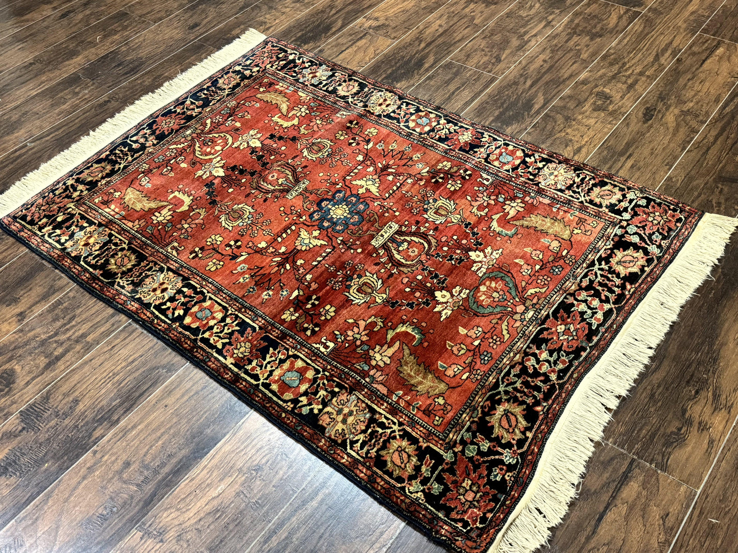 Persian Sarouk Rug Antique Farahan Style 3ft6in x 5ft Red Floral Traditional Wool 210 KPSI