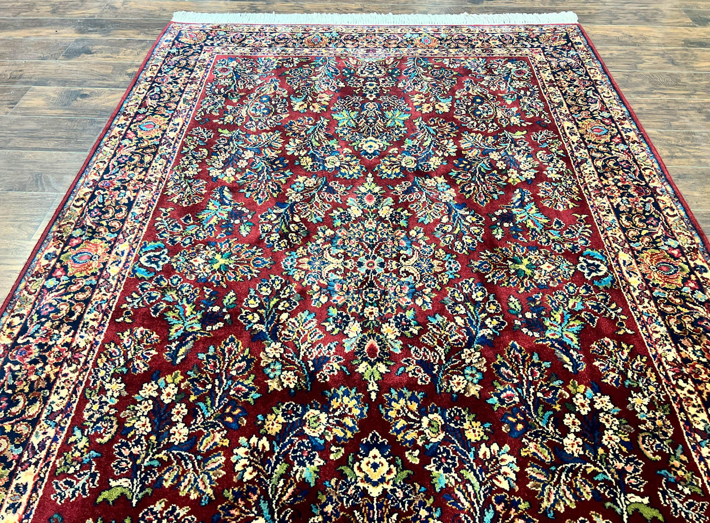 Karastan Red Sarouk Wool Rug 5.9 By 9 Vintage Oriental Carpet Original 700 Series