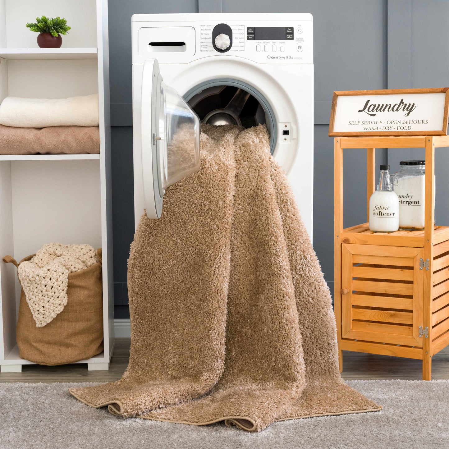Judy Brown Washable Area Rug - Stylish Durable Easy to Clean