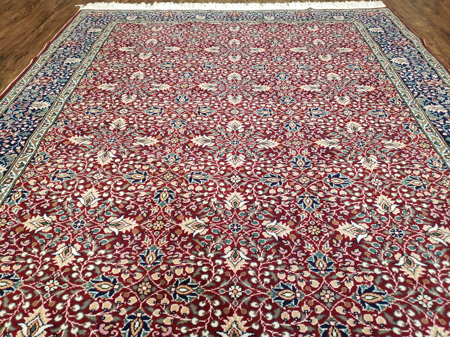 Vintage Turkish Sivas Area Rug 6x9 Hand Knotted Wool Red And Midnight Blue Floral Oriental Carpet