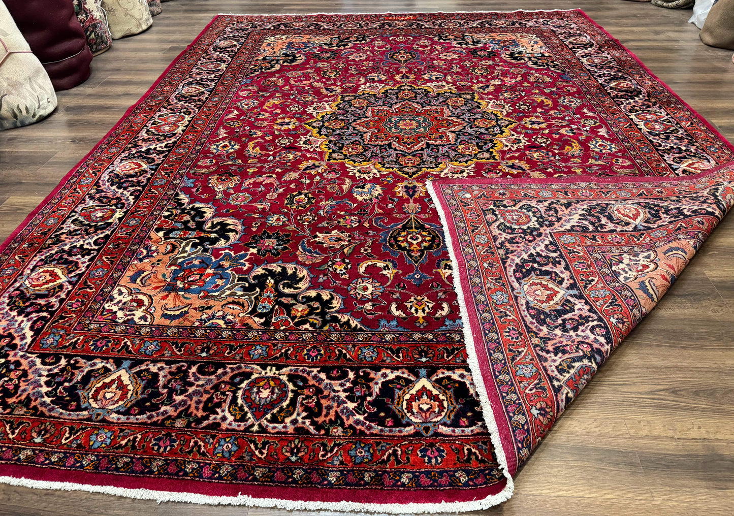 Red Persian Mashad Rug 10x13 - Floral Medallion Signed By Masterweaver
