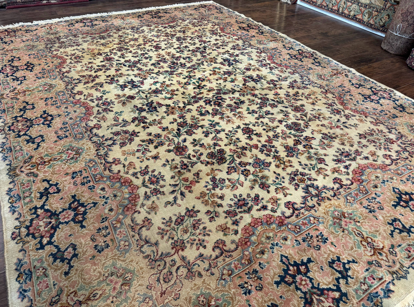 Karastan Kirman Wool Rug Antique 8.8x12 Lanamar Floral Ivory
