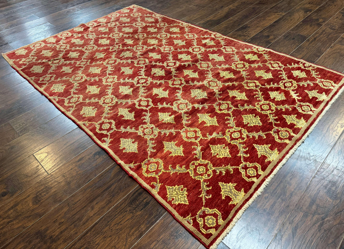 Modern Turkish Oushak Rug 5x8, Brick Red