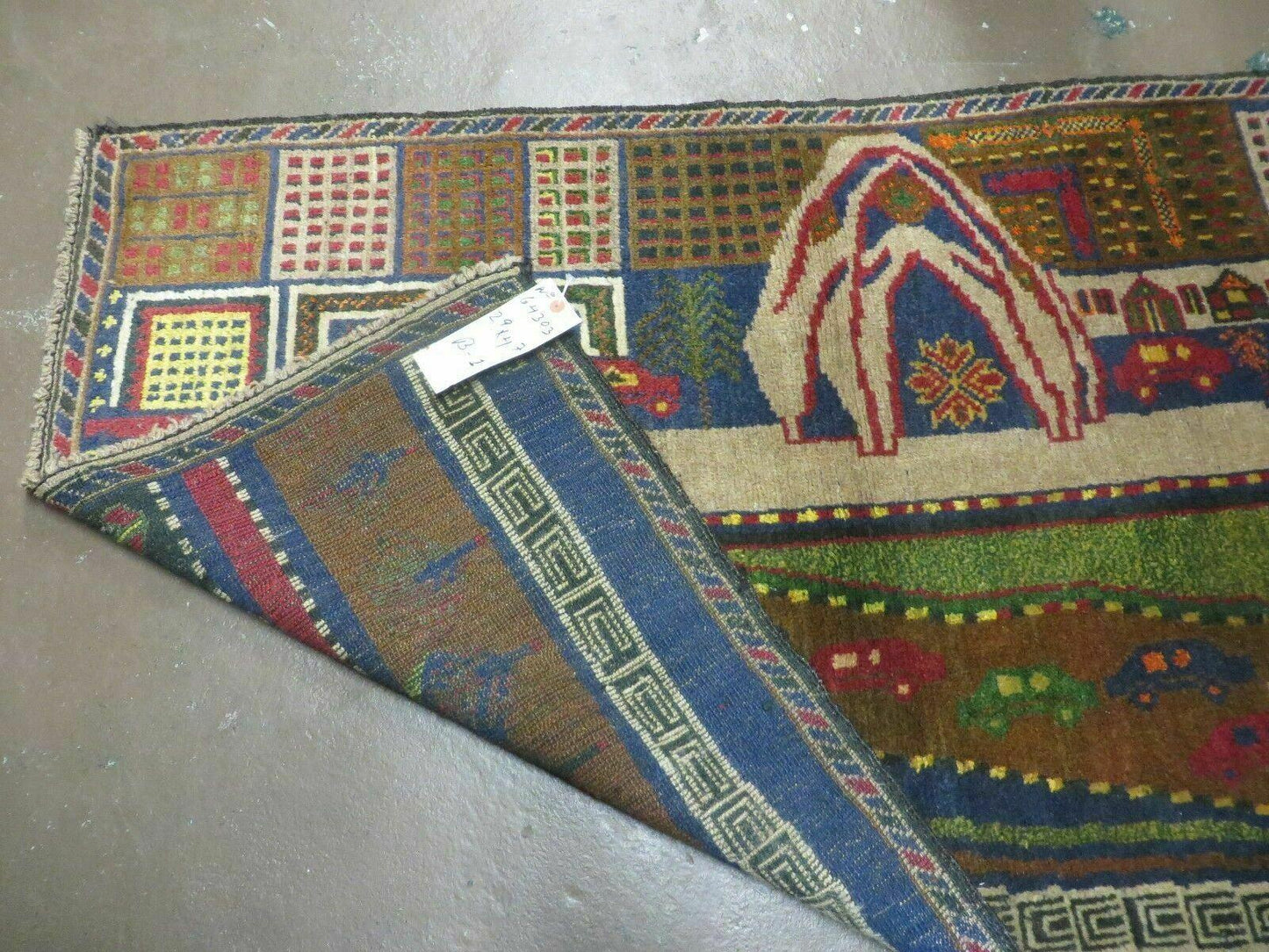Vintage Afghan Balouch Tribal Wool Pictorial Rug 3x5 Handmade