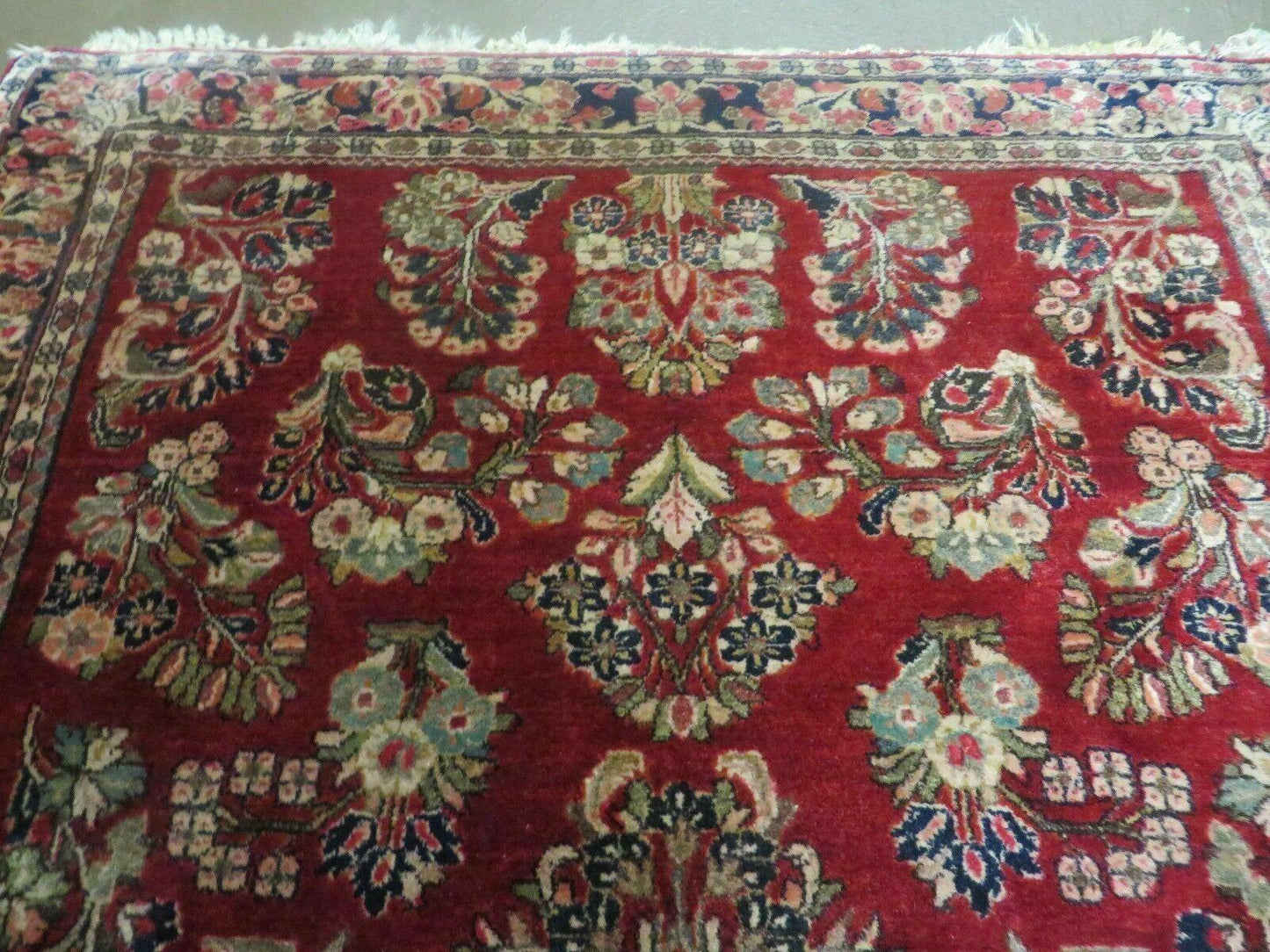Red Persian Sarouk Rug 3x5, Antique Persian Carpet 1920s, Hand Knotted, Floral, Wool, Oriental Rug, Handmade Rug