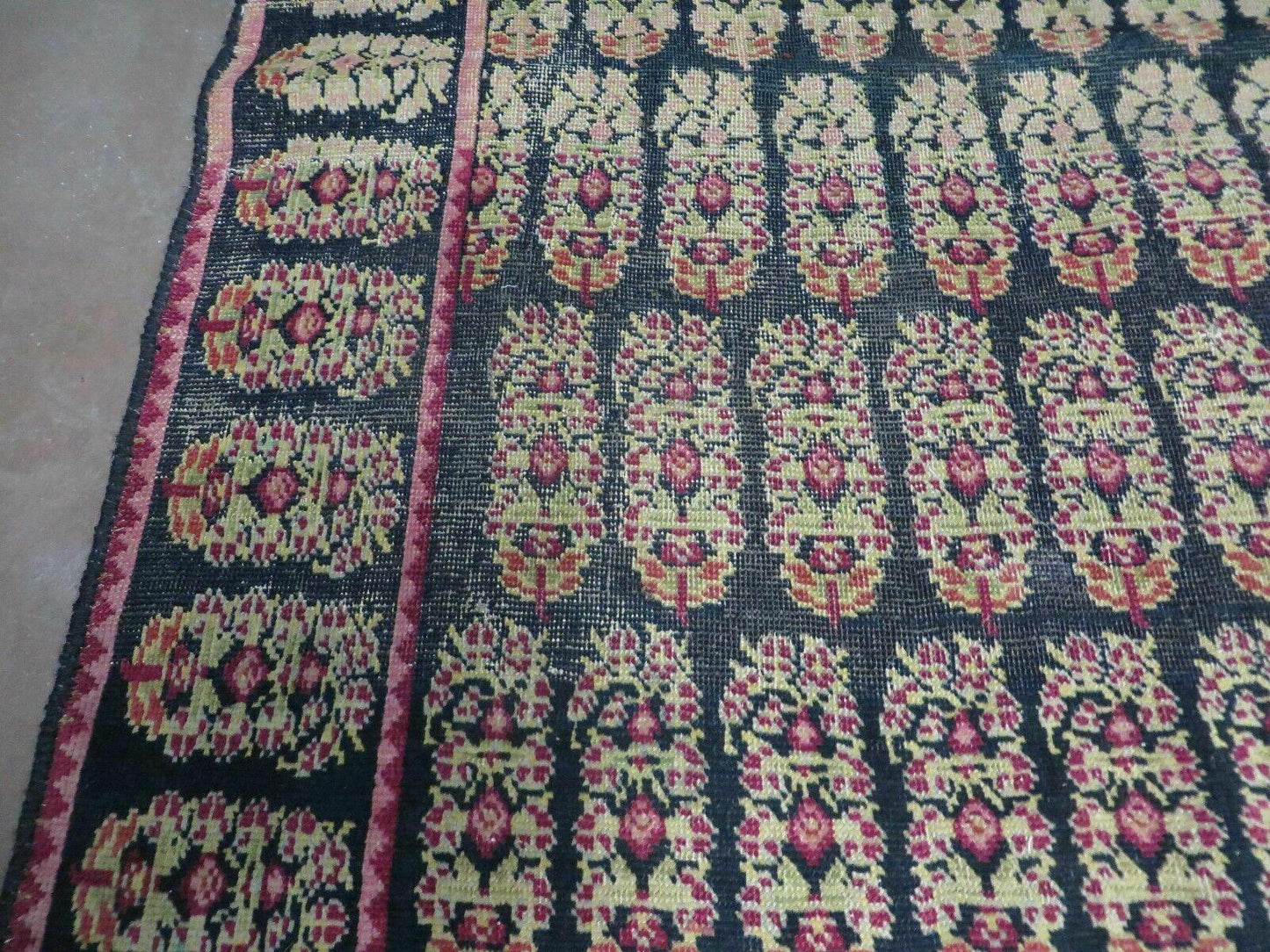 Antique Karabagh Caucasian Rug Handmade Wool Paisley Design 4x9 Vintage Carpet 1880s