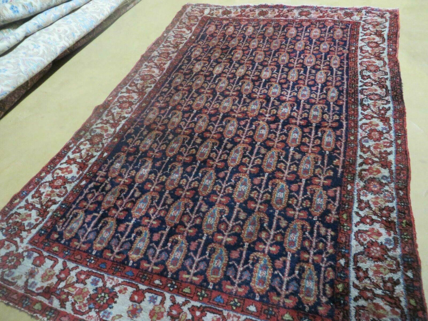 Antique Turkish Sivas Wool Rug Handwoven 4x6 Vegetable Dye Blue