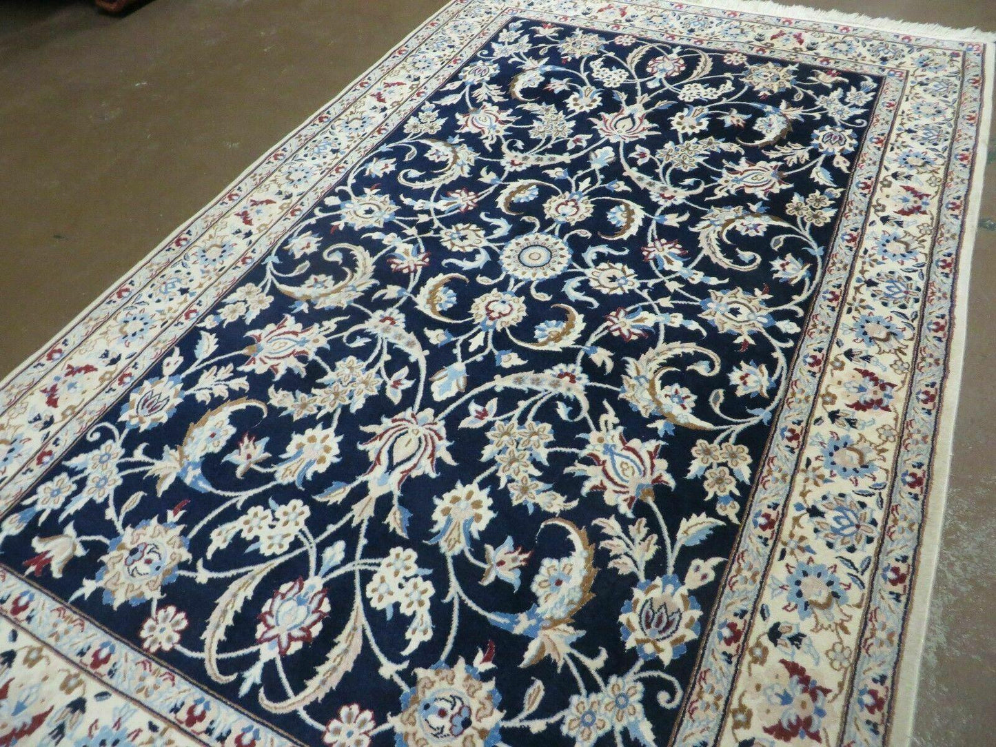 Persian Nain Rug 4x7 Handmade Wool And Silk Details Vintage Oriental