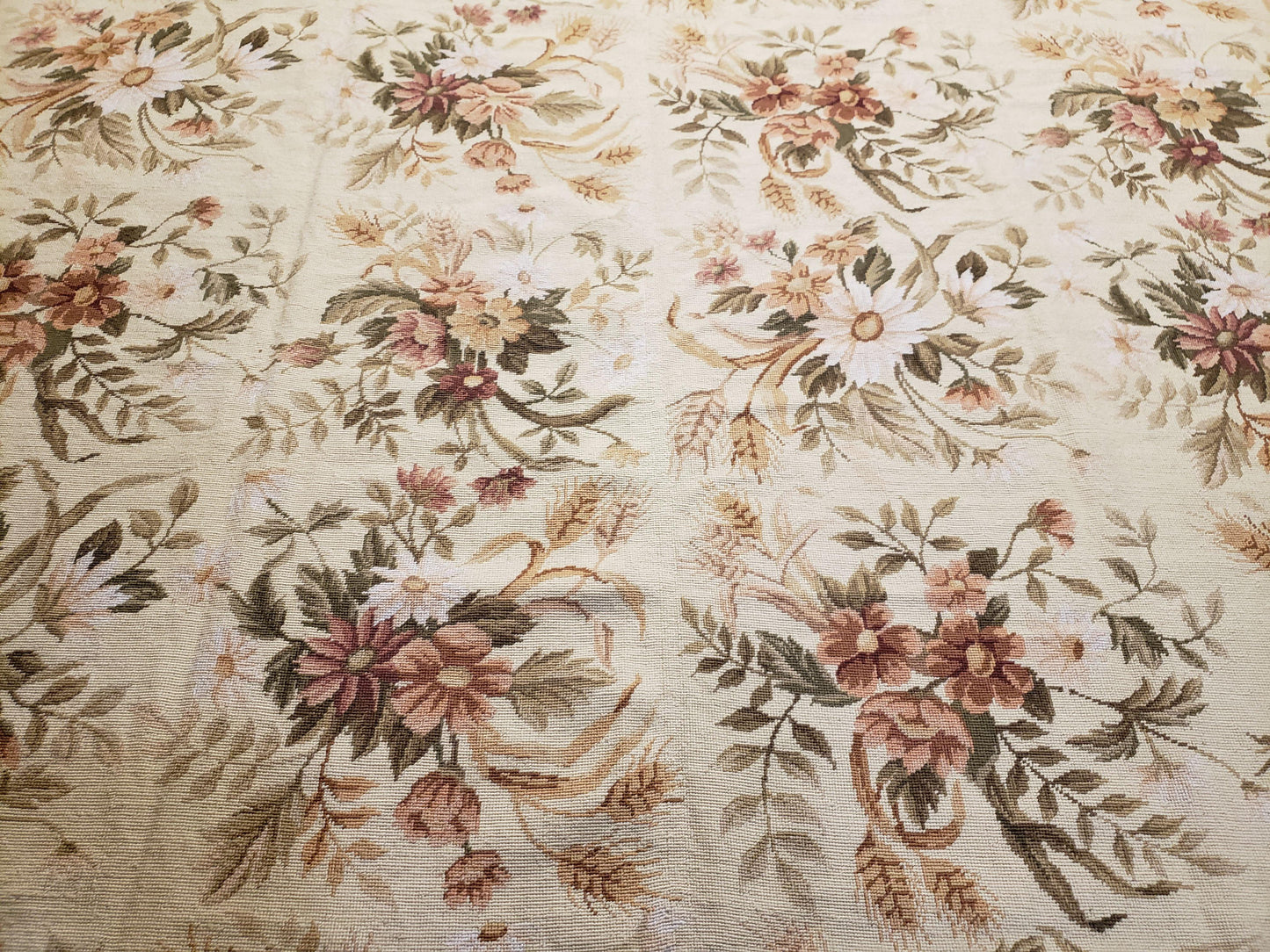 Needlepoint Rug 8x10 Aubusson Rug Victorian Floral Rug Handmade French Style French Decor Garden Panel Beige 8 x 10 Area Rug 100% Wool