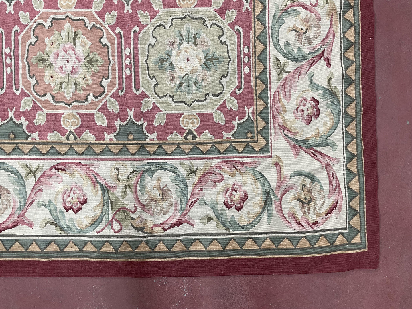 Square Aubusson Rug 9x9, Panel Design, European French English Carpet, Wool