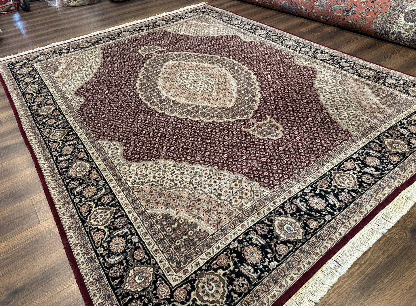 Sino Persian Rug 8x10 Herati Pattern Elegant Oriental Carpet Dark Maroon Handmade Wool