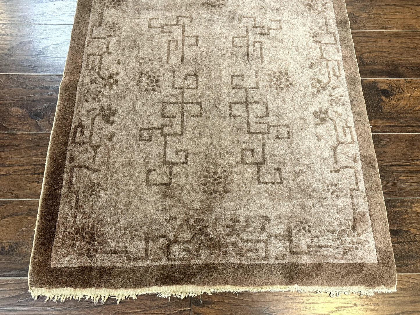 Antique Chinese Fette Rug 3x6 Handmade Wool Taupe Carpet Collection